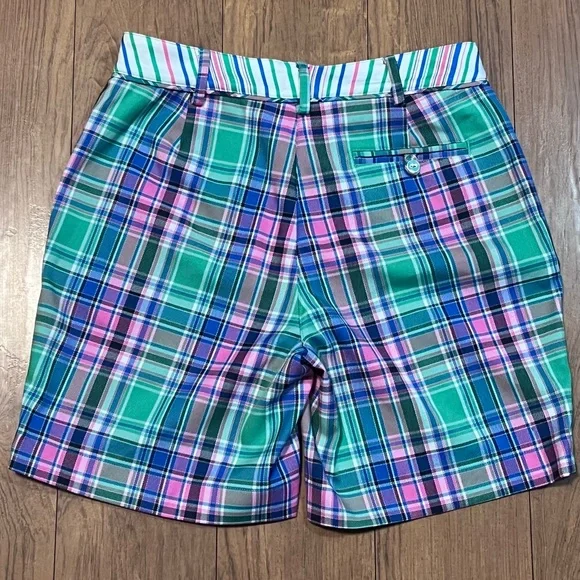 NWT- Lady Hogan Green Pink Blue Plaid Golf Athletic Shorts Sz 2 - Picture 4 of 5